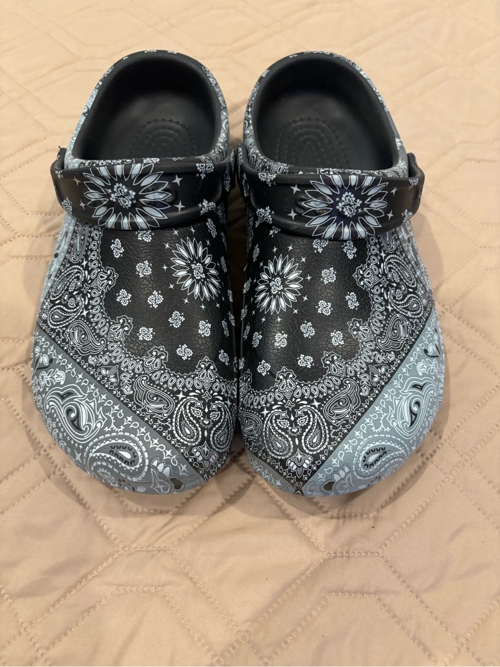 CROCS Black Paisley Print Clog Shoes-NEW